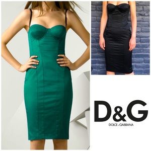 Dolce & Gabbana Green Satin Bustier Dress
